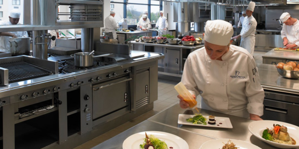 Culinary Arts Student working in kitchen