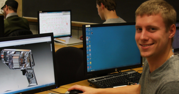 Student using CADD software on a computer