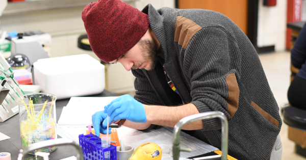 Student working in science lab