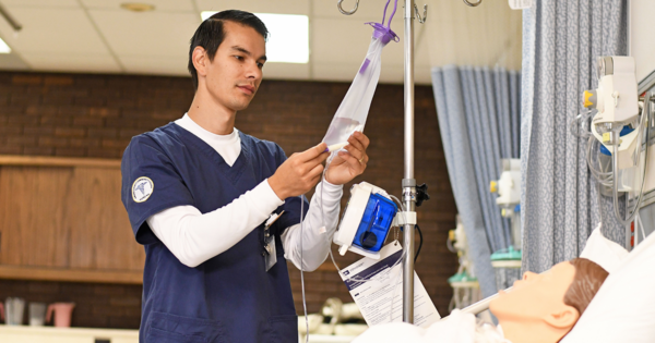 Student working in nursing lab