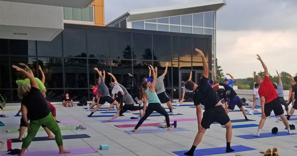 Students exercising outside