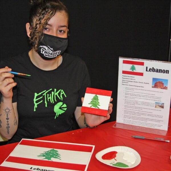 Student Life making flags to honor Middle Eastern culture.