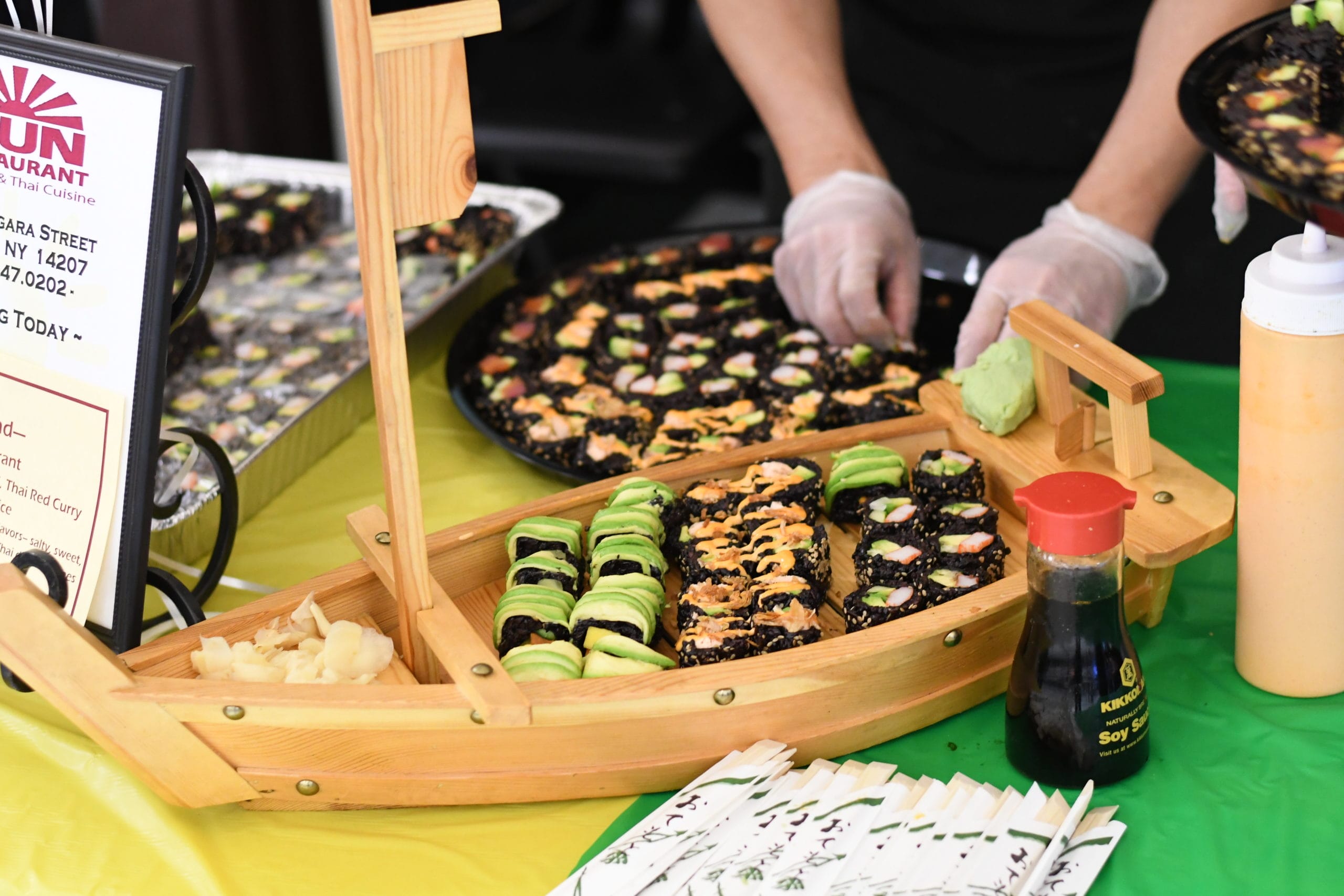 A delicious sushi boat from Sun Restaurant at SUNY Niagara’s International Food Festival.