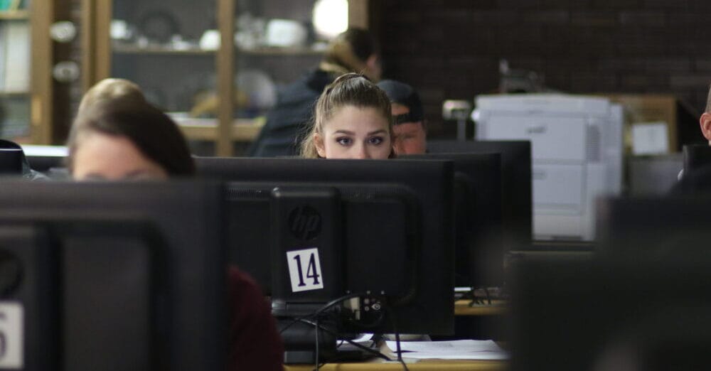 Student on computer