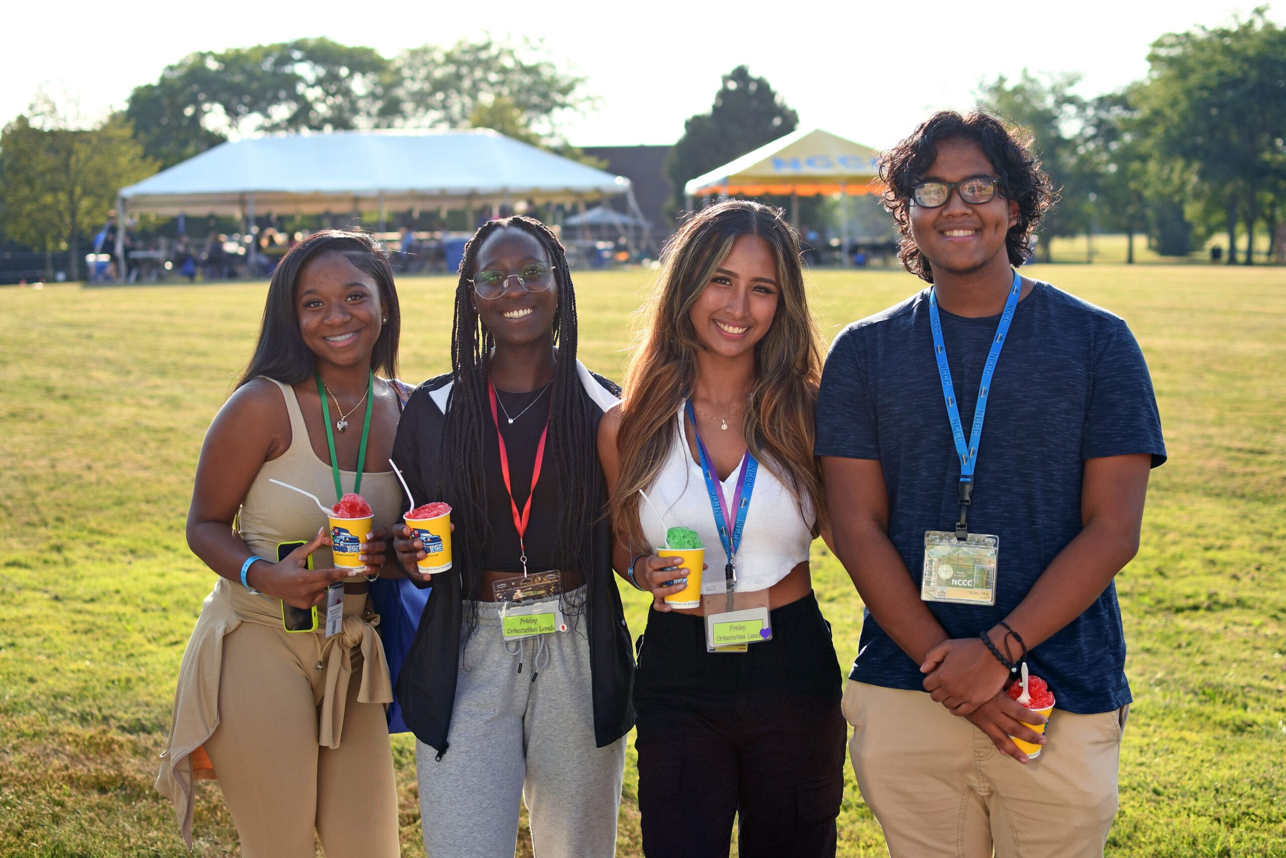 Students having snow cones at opening weekend event