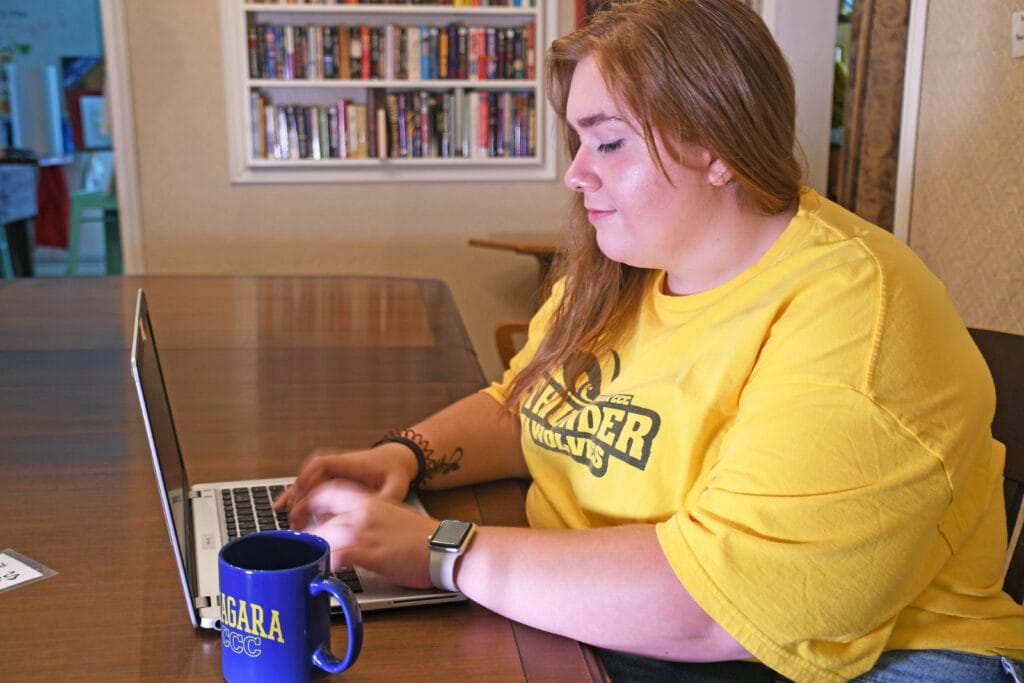 Student on laptop at home