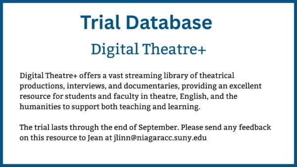 A slide advertising a trial database of Digital Theatre+