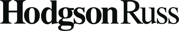 The image shows the text Hodgson Russ in large, bold, black serif font on a light gray background.
