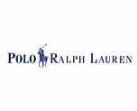 Polo Ralph Lauren logo in blue text with a silhouette of a polo player on horseback between the words Polo and Ralph Lauren on a white background.