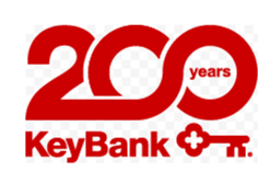Red 200 years graphic with the words KeyBank and a key logo underneath, marking KeyBanks bicentennial anniversary.