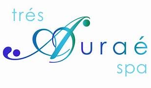 Logo for Très Duraé Spa with stylized, flowing blue and teal lettering. The word Duraé features a large, decorative “D” integrated with a curving flourish and two purple dots.