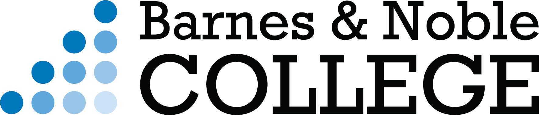 Barnes & Noble College logo with a triangle of blue dots on the left and the words Barnes & Noble COLLEGE in bold black text on the right.