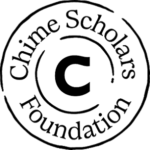 Black and white circular logo with a large C in the center. The words Chime Scholars Foundation are written around the C in a circular arrangement.