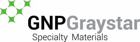 Logo for GNP Graystar Specialty Materials, featuring green star shapes and the company name in bold black and gray text with Specialty Materials below in smaller font.