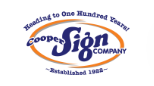 Logo for Cooper Sign Company with “Heading to One Hundred Years!” above and “Established 1922” below. The company name is in blue and orange text with an oval outline.