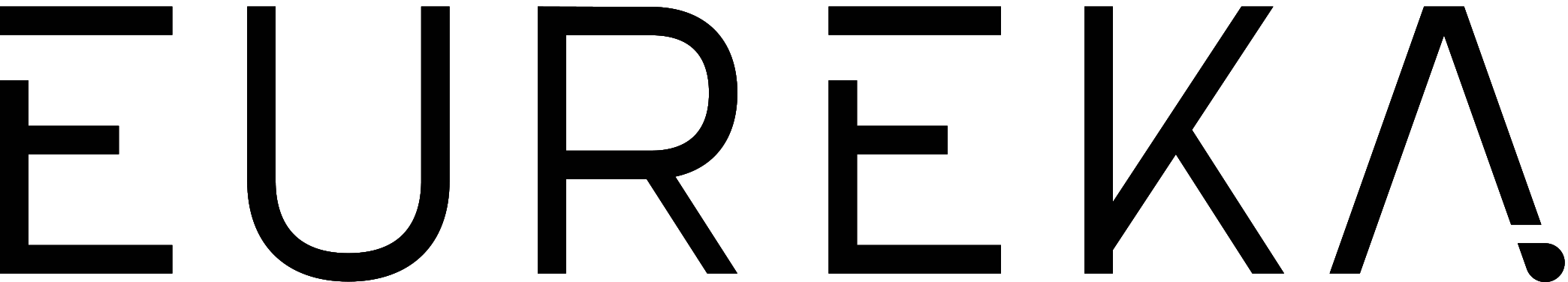 The image displays the word EUREKA in bold, modern, black uppercase letters with a minimalistic and geometric font on a light background.