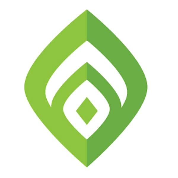 A green and white geometric leaf-shaped logo with layered, symmetrical shapes forming a stylized leaf pattern on a white background.