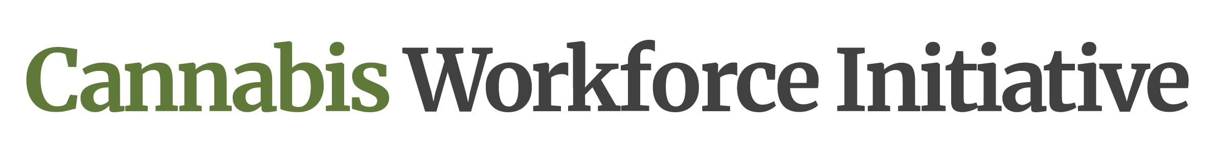Text logo reads Cannabis Workforce Initiative with Cannabis in green and Workforce Initiative in black, all in a bold, modern font on a white background.