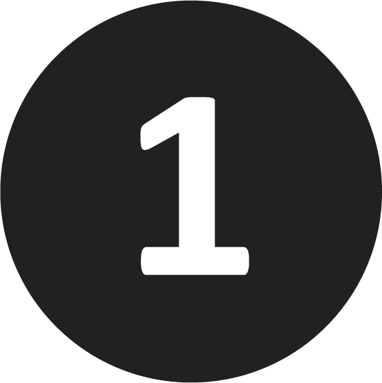 A large white number 1 centered on a solid black circular background.