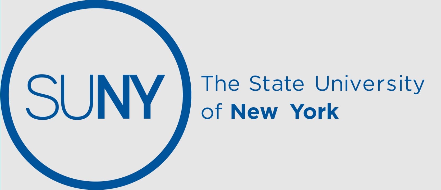 The logo of the State University of New York (SUNY) with SUNY in a blue circle and the text The State University of New York to the right, with New York in bold.