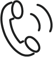 A black outline icon of a telephone handset with two curved lines indicating sound or ringing, on a light background.