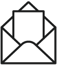 A simple black outline icon of an open envelope with a letter partially visible inside.