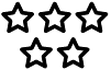 Five empty, black, outlined stars arranged in two rows; three stars on the top row and two stars on the bottom row, representing an unrated or zero out of five rating.