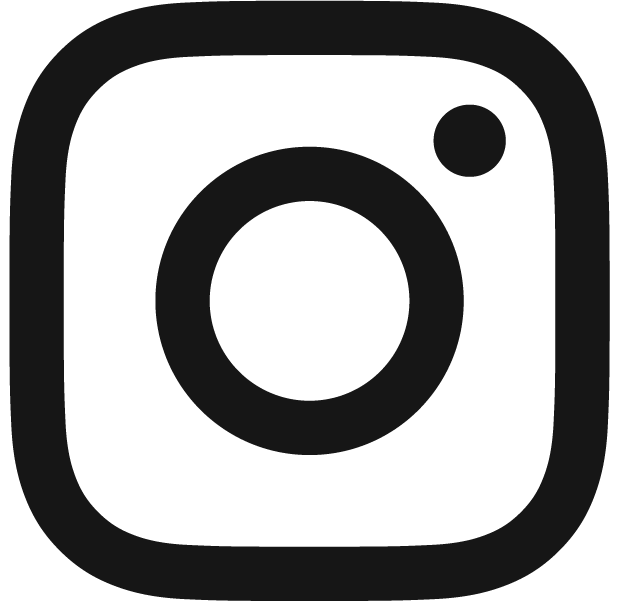 Black and white Instagram logo featuring a rounded square with a circle in the center and a small dot in the top right corner.