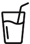 A simple black and white line drawing of a glass filled with liquid and a bent straw.
