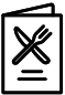 Icon of a menu featuring a crossed fork and knife on the cover, with two horizontal lines below, symbolizing a restaurant or food menu.
