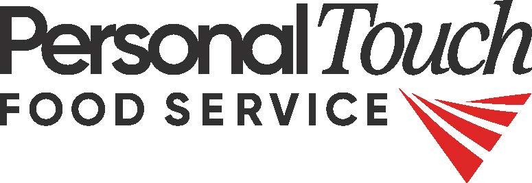 Personal Touch Food Service logo with black text and three red stylized lines resembling food trays or motion lines on the right side.