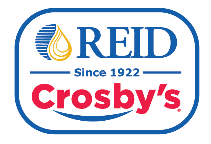 Logo with a yellow and blue drop graphic, REID Since 1922 in blue, and Crosbys in bold red text below, all inside a rounded rectangular border.