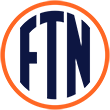 A navy blue FTN acronym in bold letters is centered within a white circle outlined in orange.