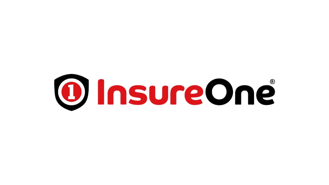 InsureOne logo with a black shield containing a white number 1 in red, followed by InsureOne in bold red and black text on a light gray background.