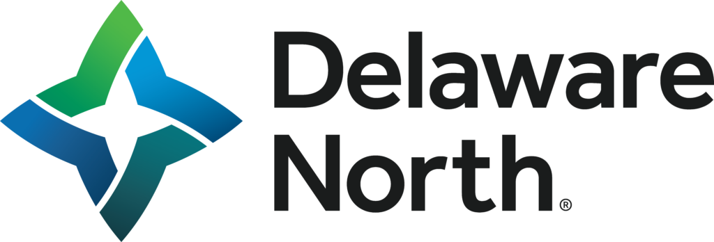 Delaware North logo with a blue and green four-pointed star design to the left of the company name in bold black text.
