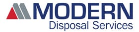 Logo for Modern Disposal Services with three triangles (red and gray) on the left, and the company name in bold blue and gray text to the right.